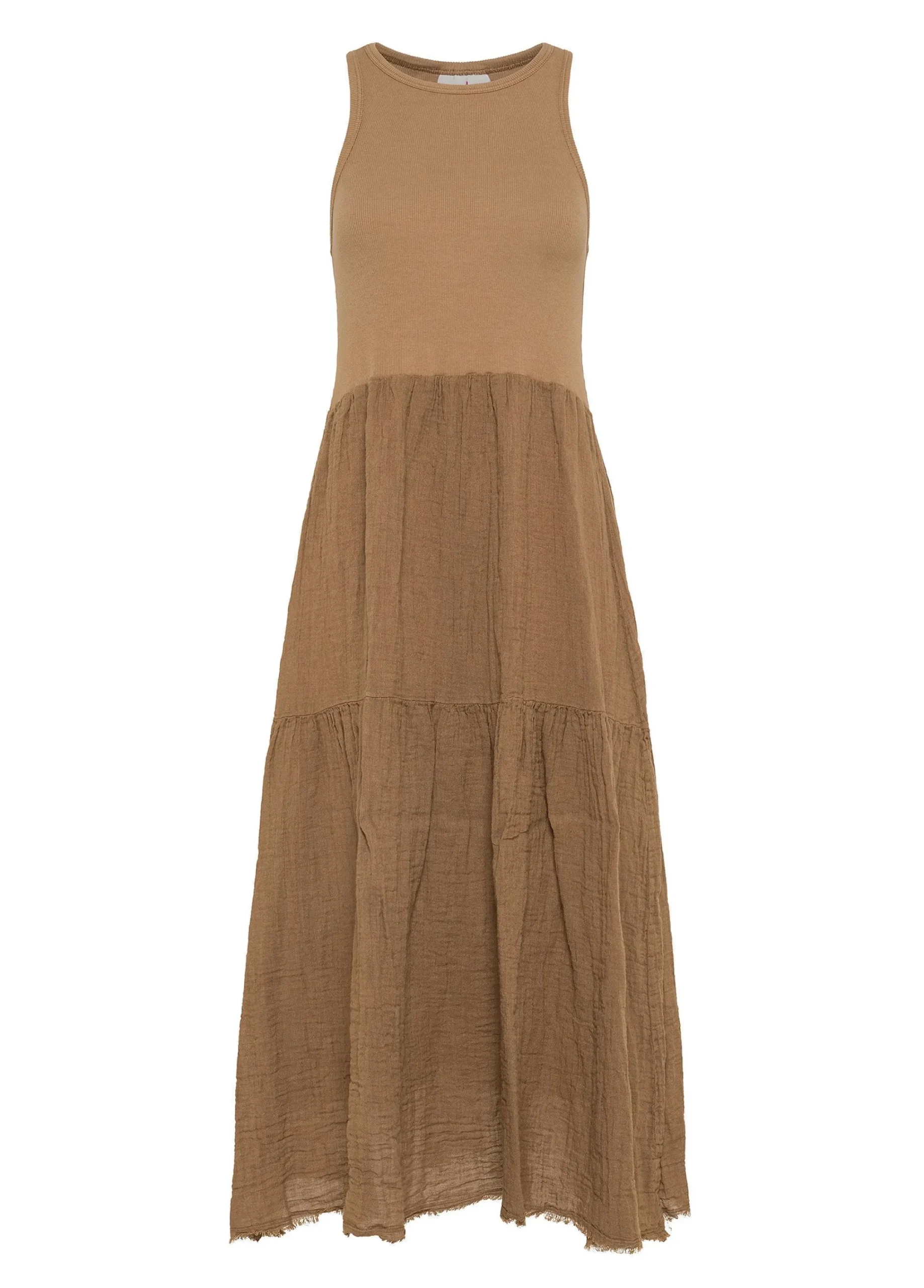 New Abito A Balze Cotone E Lino Marrone Donna Vestiti, Gonne E Tute