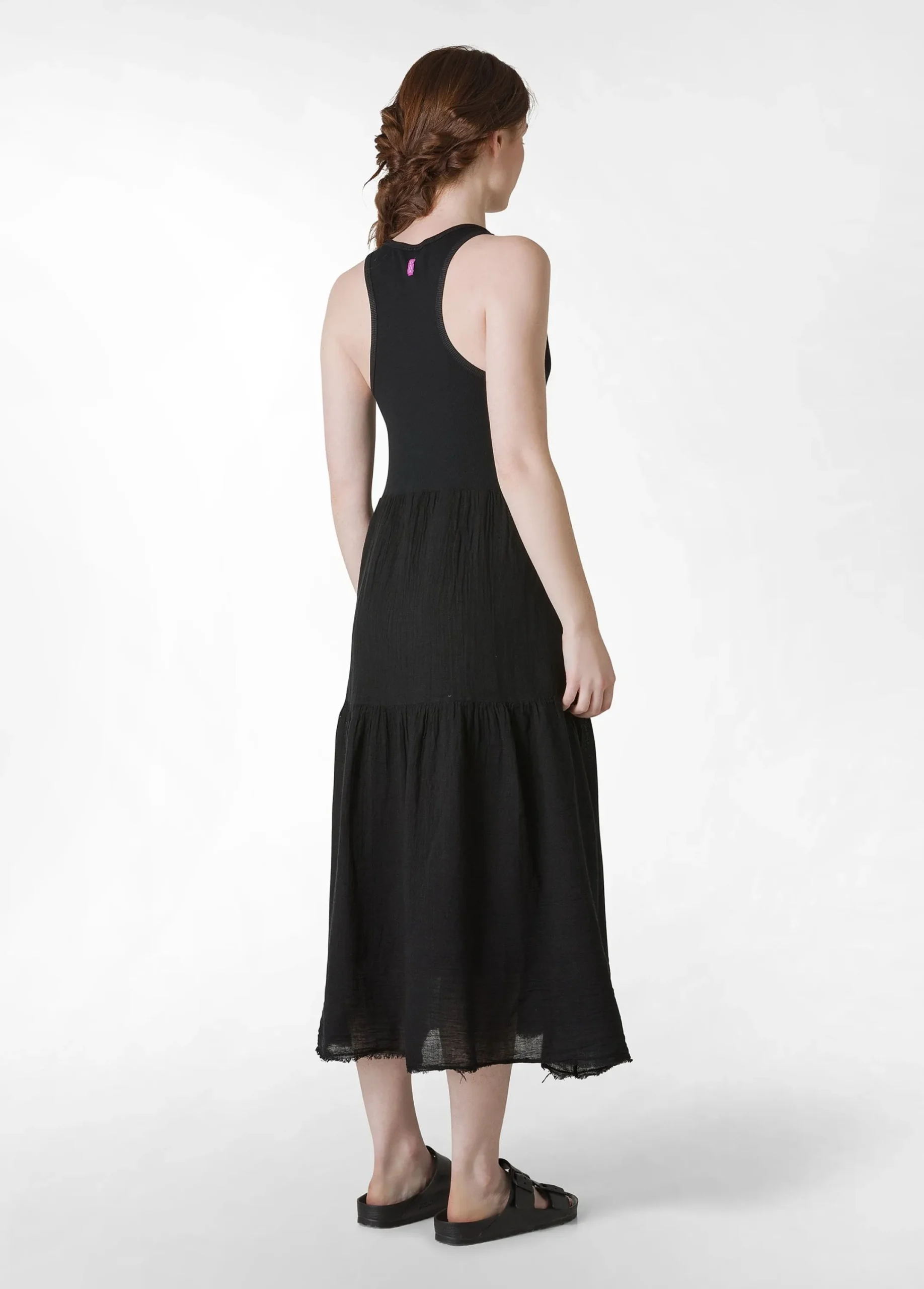 Best Abito A Balze Cotone E Lino Nero Donna Vestiti, Gonne E Tute