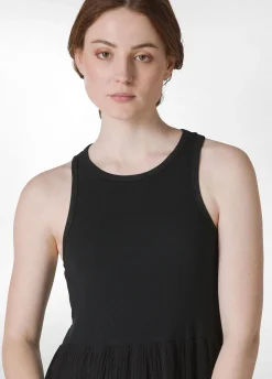 Best Abito A Balze Cotone E Lino Nero Donna Vestiti, Gonne E Tute