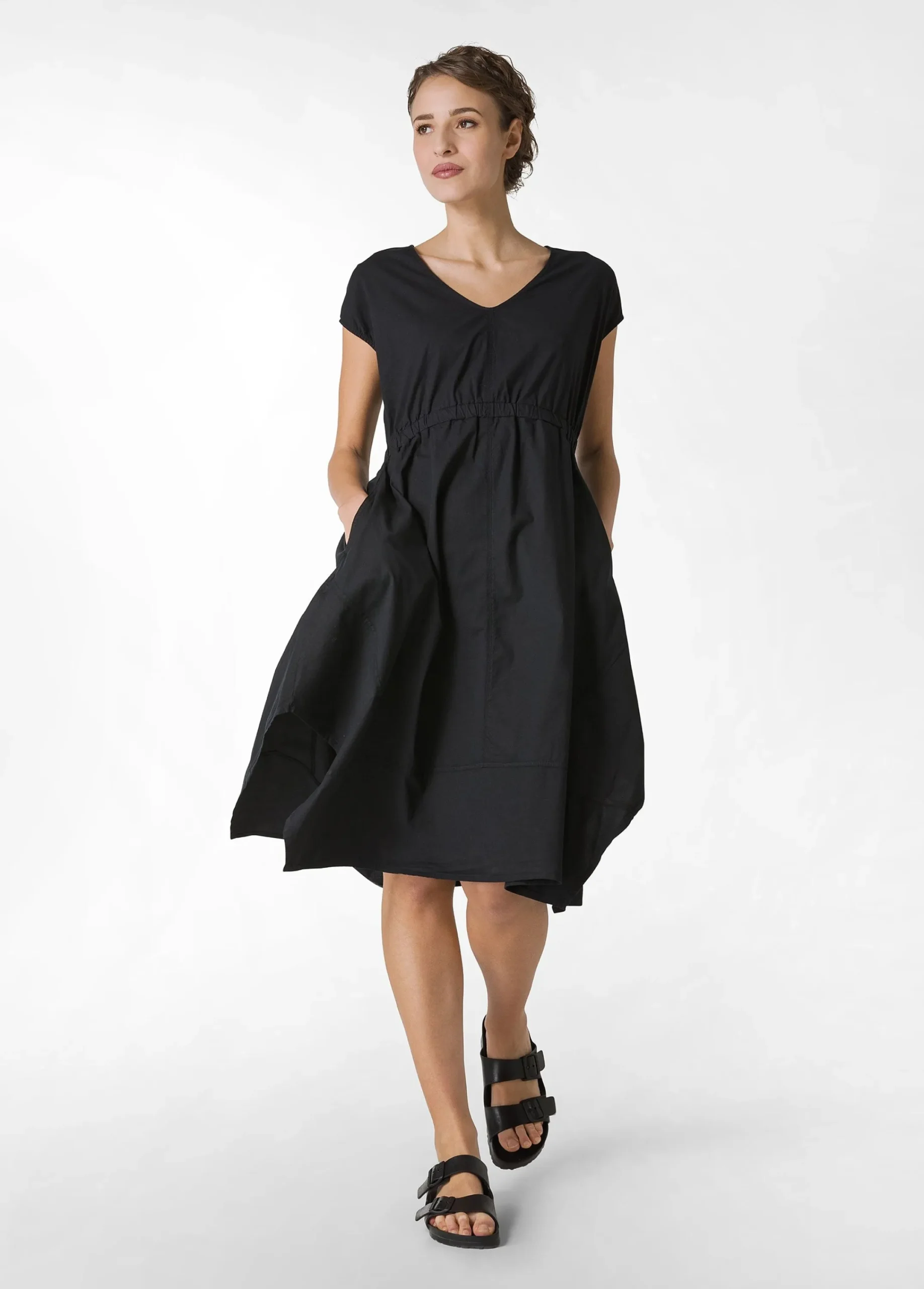 Cheap Abito A Ruota In Popeline Nero Donna Vestiti, Gonne E Tute