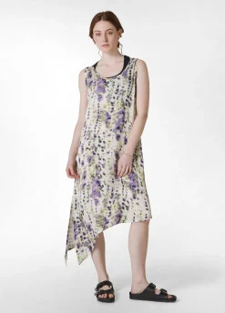 Clearance Abito Asimmetrico In Raso Stampato Viola Donna Vestiti, Gonne E Tute