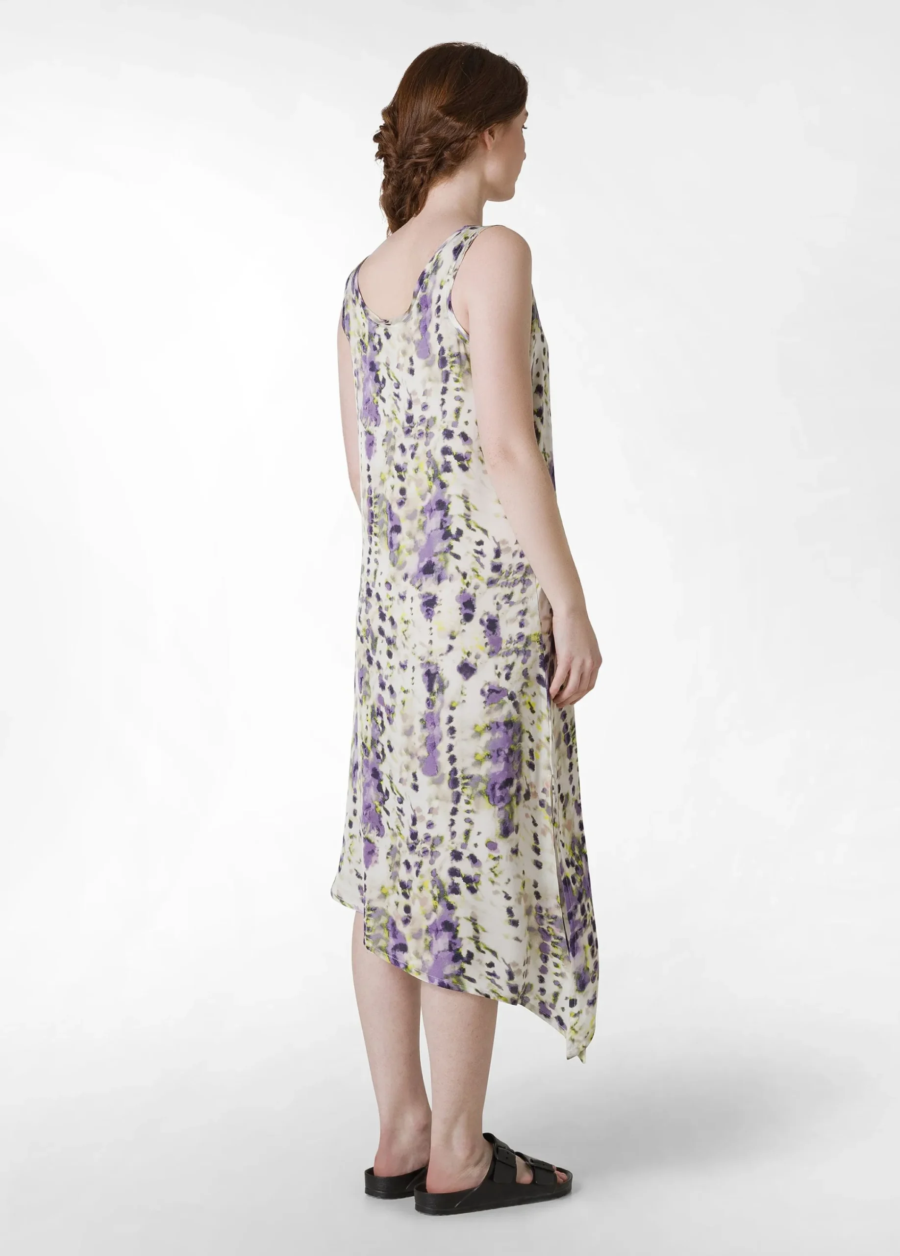 Clearance Abito Asimmetrico In Raso Stampato Viola Donna Vestiti, Gonne E Tute