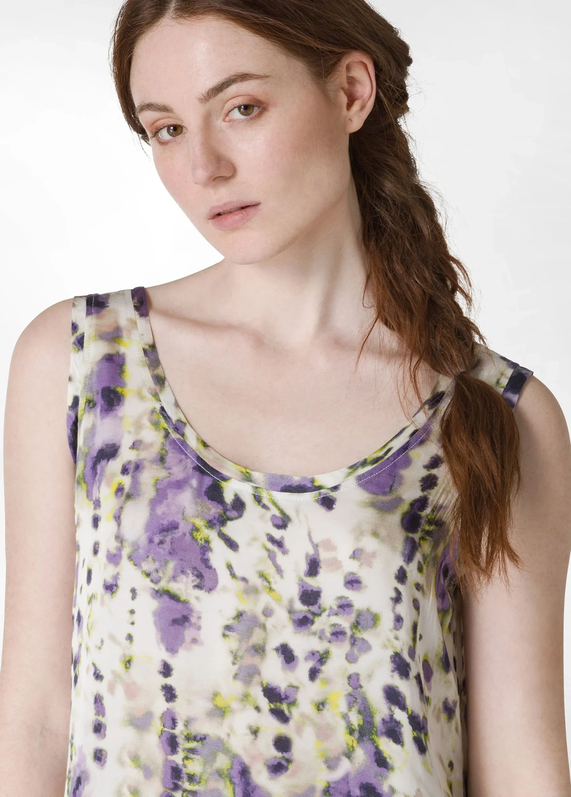 Clearance Abito Asimmetrico In Raso Stampato Viola Donna Vestiti, Gonne E Tute