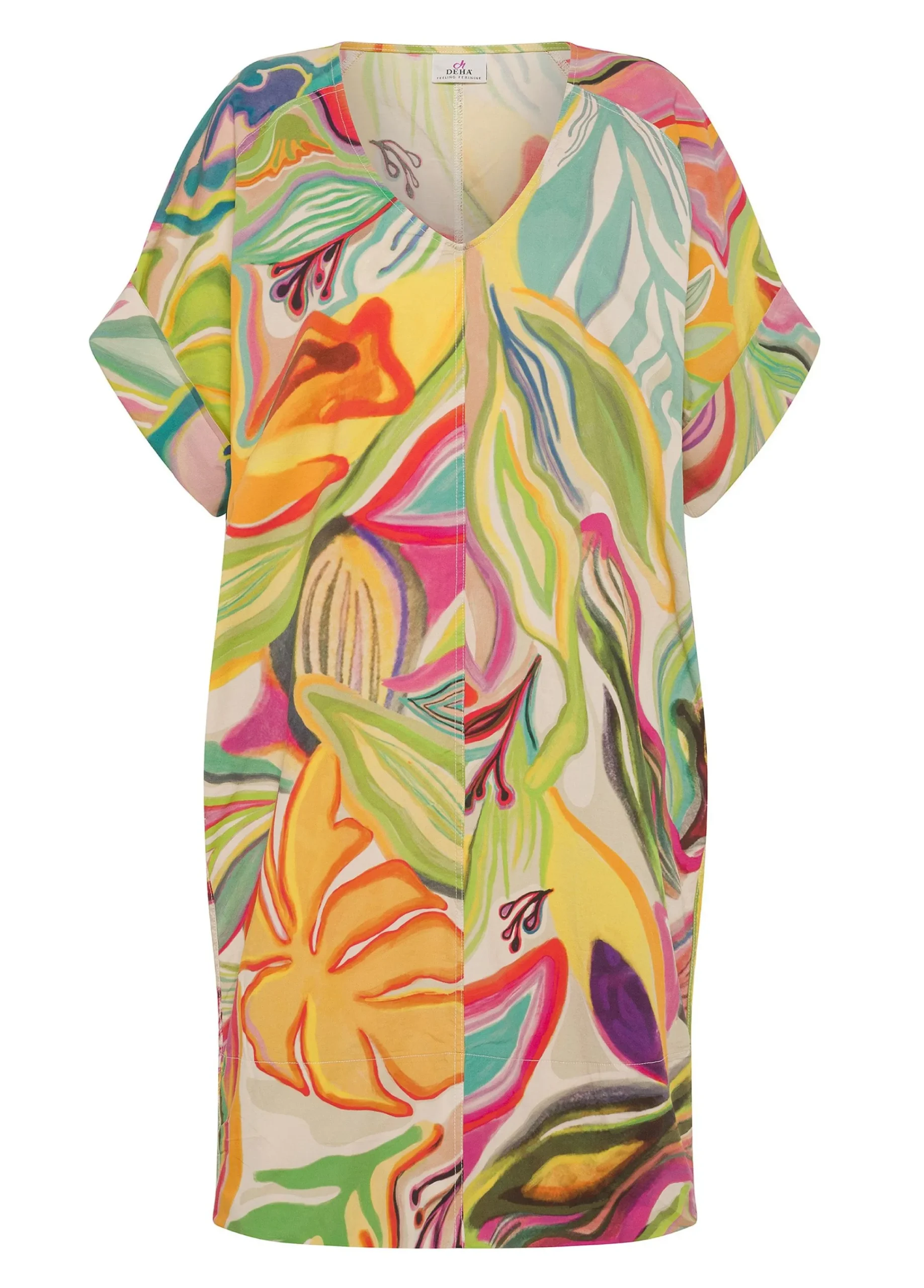 Fashion Abito In Popeline Stampa Flower Power Verde Donna Vestiti, Gonne E Tute