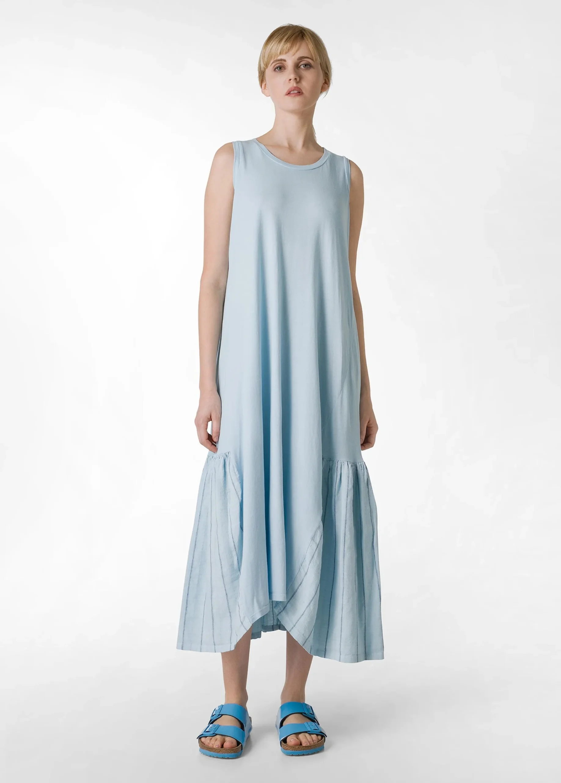 Clearance Abito Lungo Con Dettagli In Lino Gessato Blu Donna Vestiti, Gonne E Tute