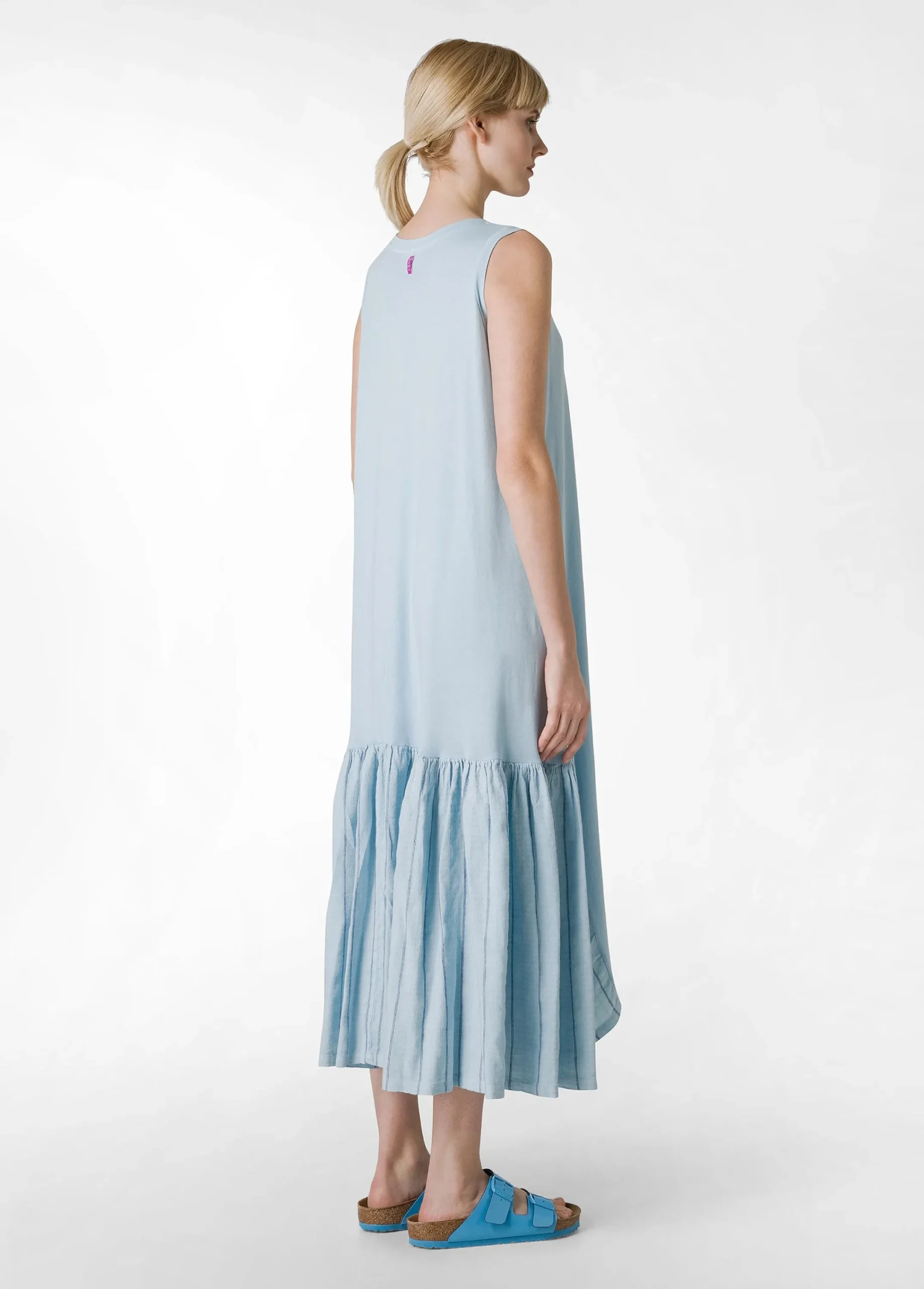 Clearance Abito Lungo Con Dettagli In Lino Gessato Blu Donna Vestiti, Gonne E Tute