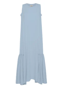 Clearance Abito Lungo Con Dettagli In Lino Gessato Blu Donna Vestiti, Gonne E Tute