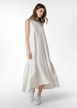 Discount Abito Lungo Con Dettagli In Lino Gessato Bianco Donna Vestiti, Gonne E Tute