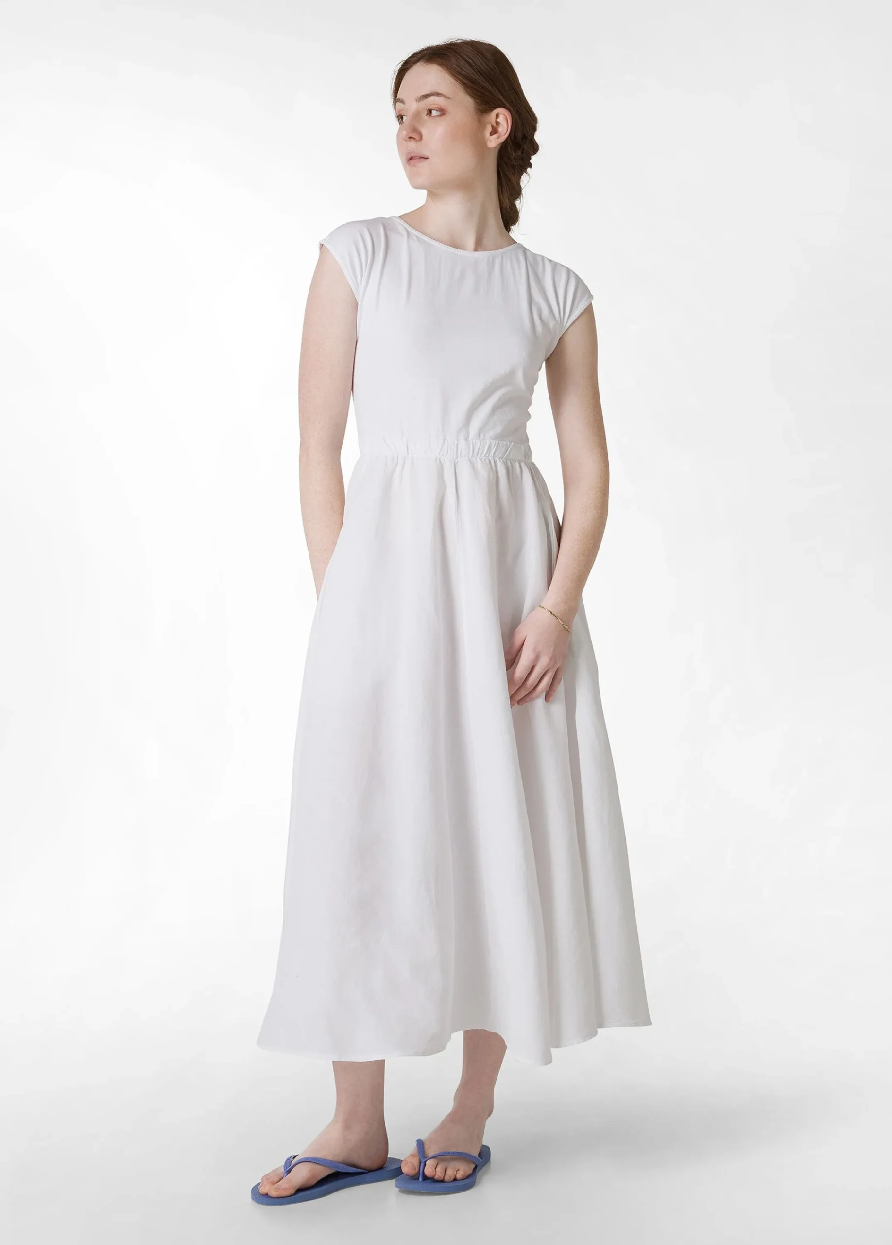 Flash Sale Abito Lungo Jersey E Lino Bianco Donna Vestiti, Gonne E Tute