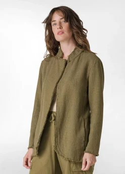 New Blazer In Tweed Di Cotone Verde Donna Giacche E Giubbotti
