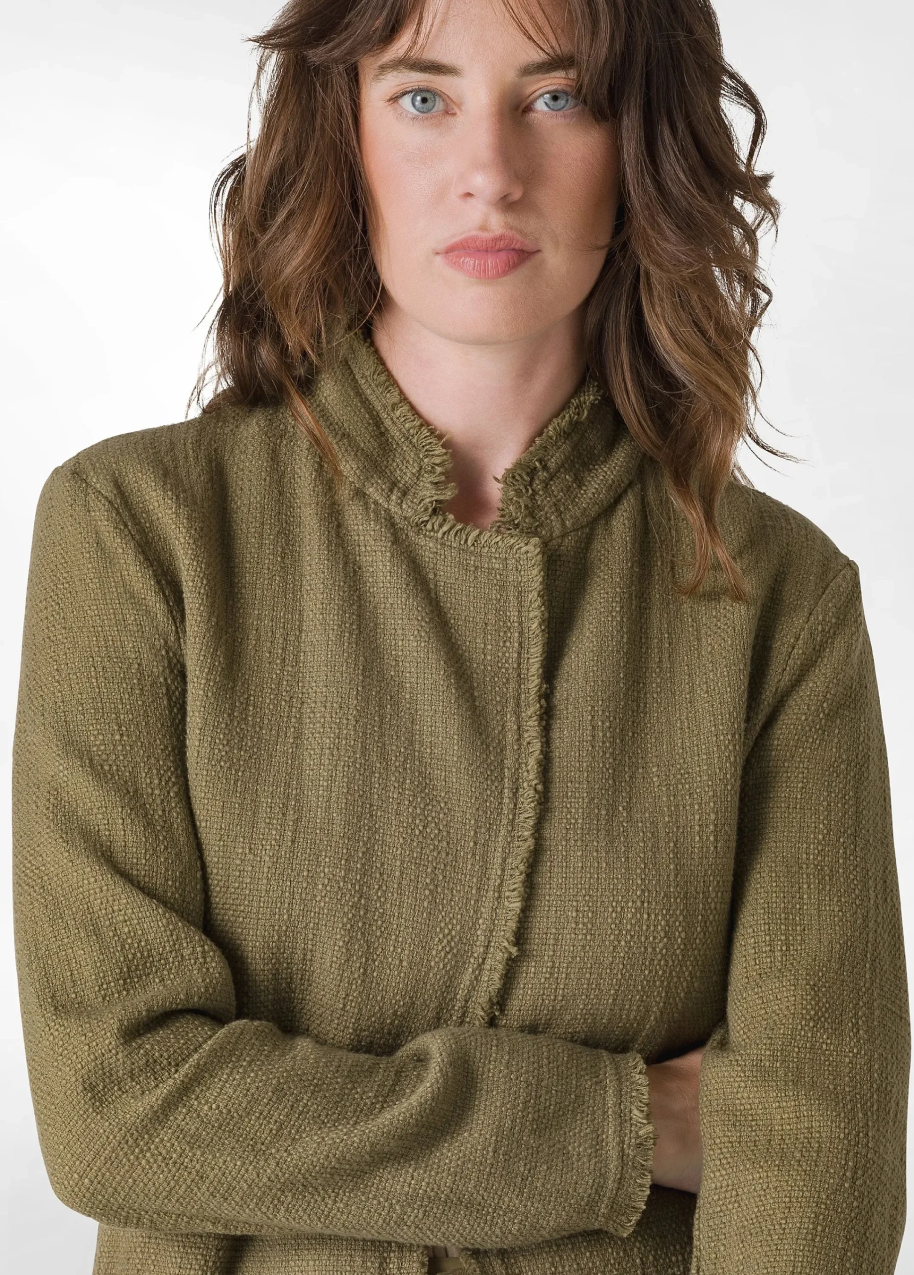 New Blazer In Tweed Di Cotone Verde Donna Giacche E Giubbotti