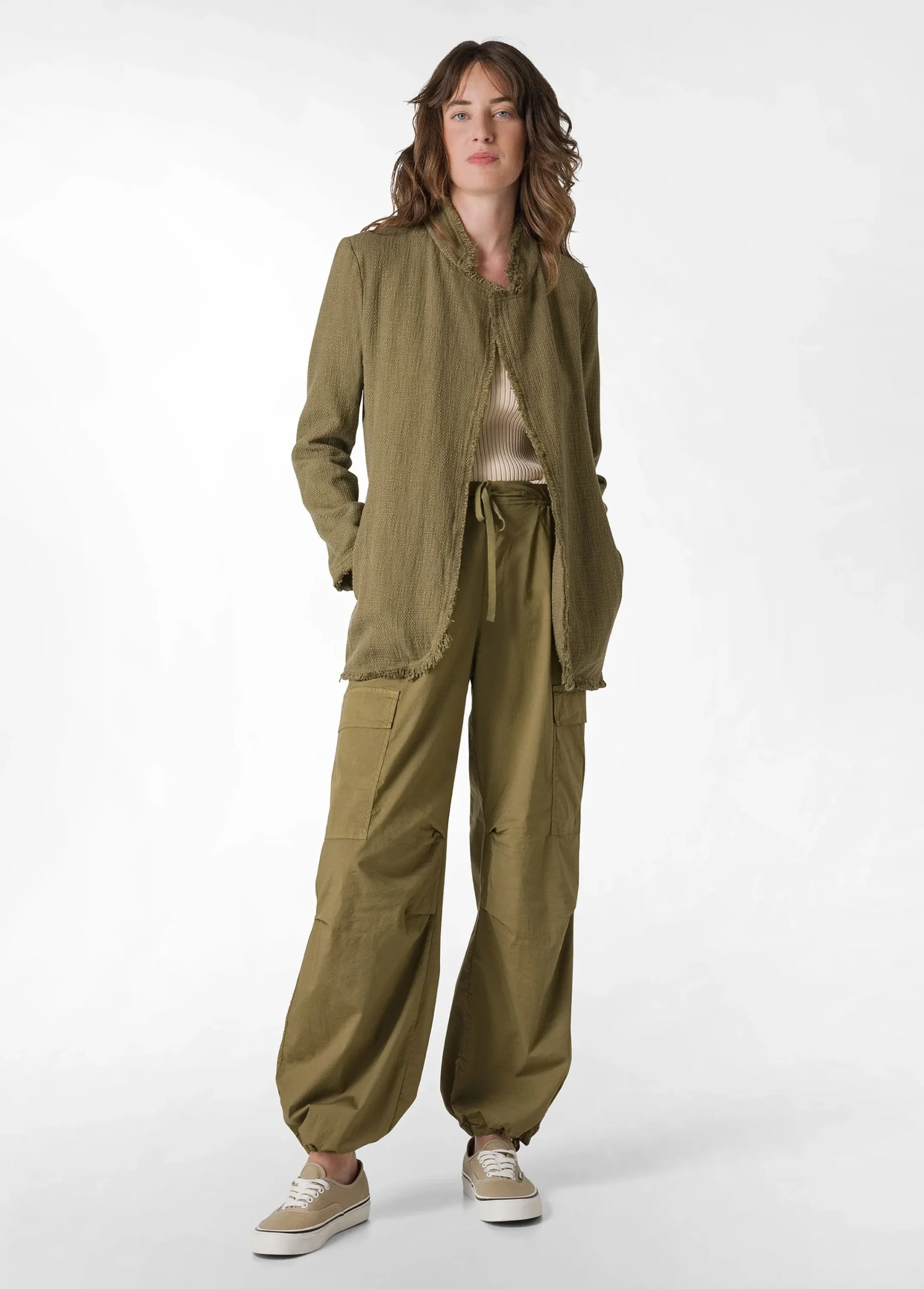 New Blazer In Tweed Di Cotone Verde Donna Giacche E Giubbotti