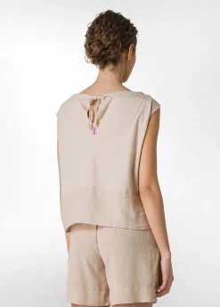 Outlet Blusa Con Inserto In Lino Beige Donna Top & T-Shirts