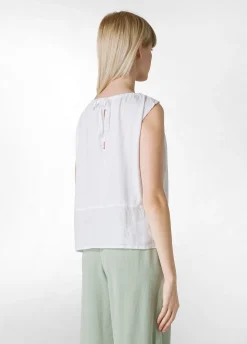 New Blusa Con Inserto In Lino Bianco Donna Top & T-Shirts