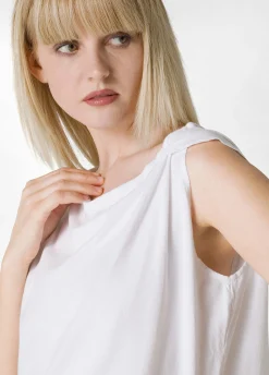 New Blusa Con Inserto In Lino Bianco Donna Top & T-Shirts