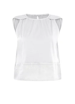 New Blusa Con Inserto In Lino Bianco Donna Top & T-Shirts