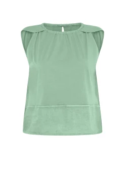Discount Blusa Con Inserto In Lino Verde Donna Top & T-Shirts