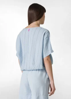 Outlet Blusa In Lino Gessato Blu Donna Camicie & Bluse