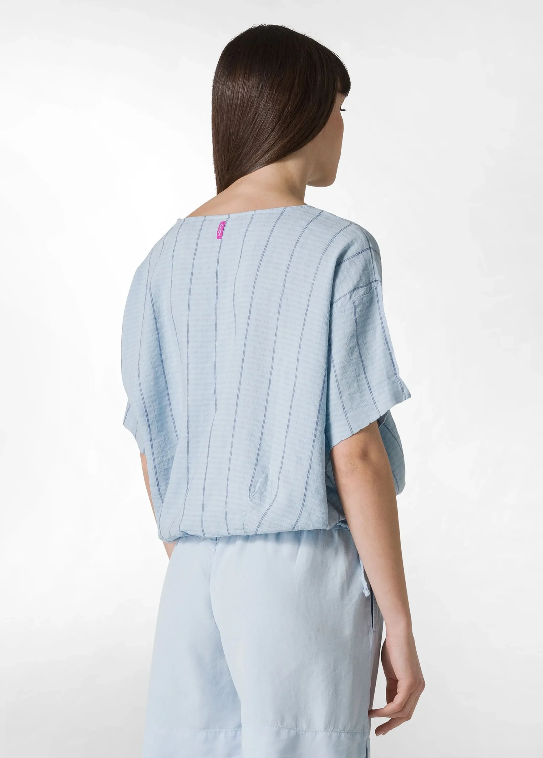 Outlet Blusa In Lino Gessato Blu Donna Camicie & Bluse