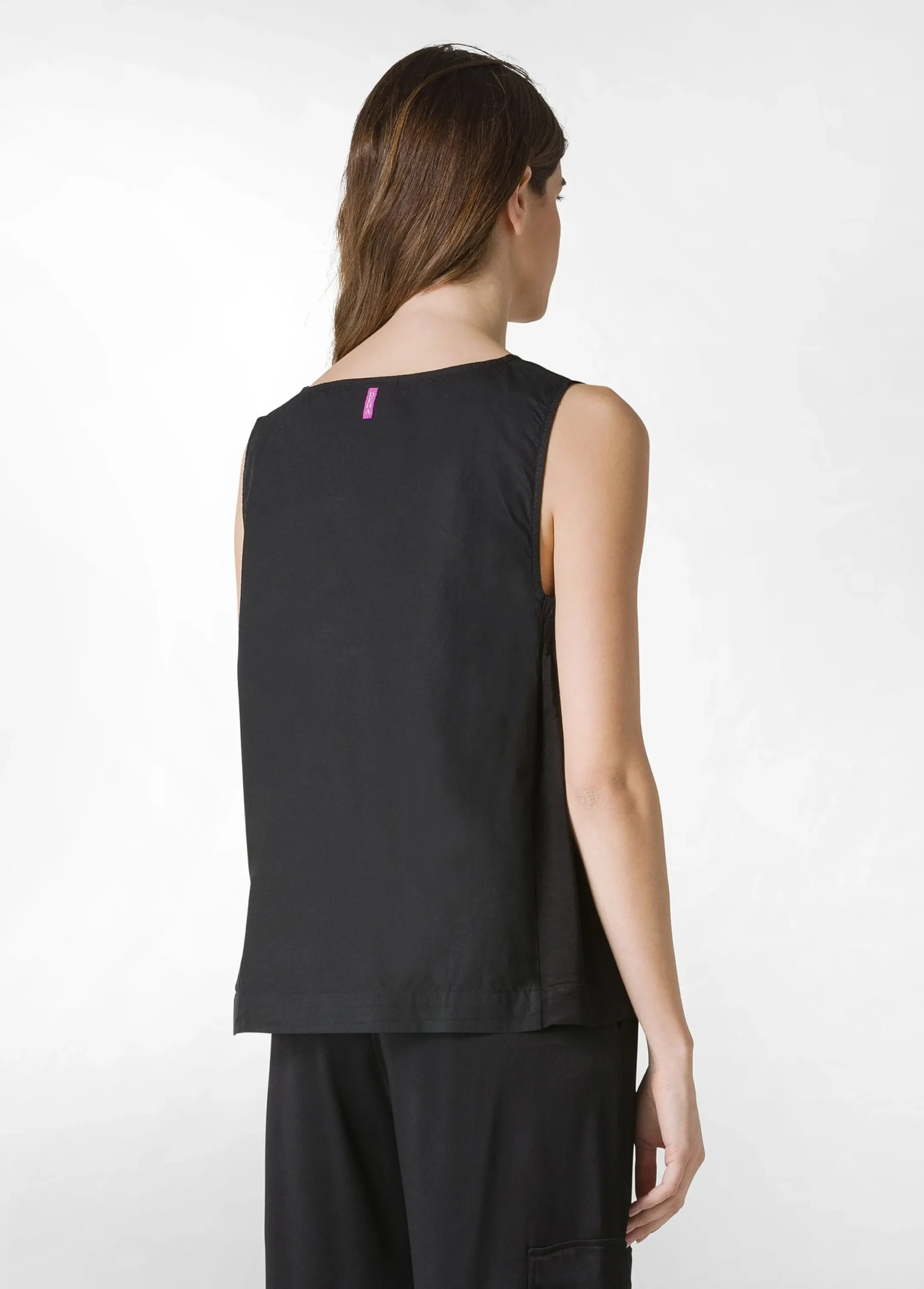 Outlet Blusa Smanicata In Popeline E Raso Nero Donna Camicie & Bluse