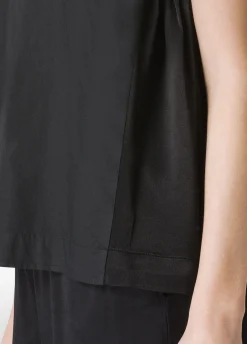 Outlet Blusa Smanicata In Popeline E Raso Nero Donna Camicie & Bluse