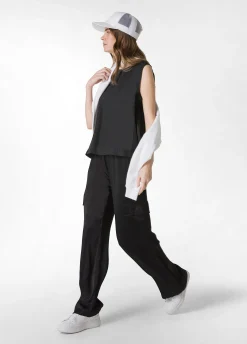 Outlet Blusa Smanicata In Popeline E Raso Nero Donna Camicie & Bluse