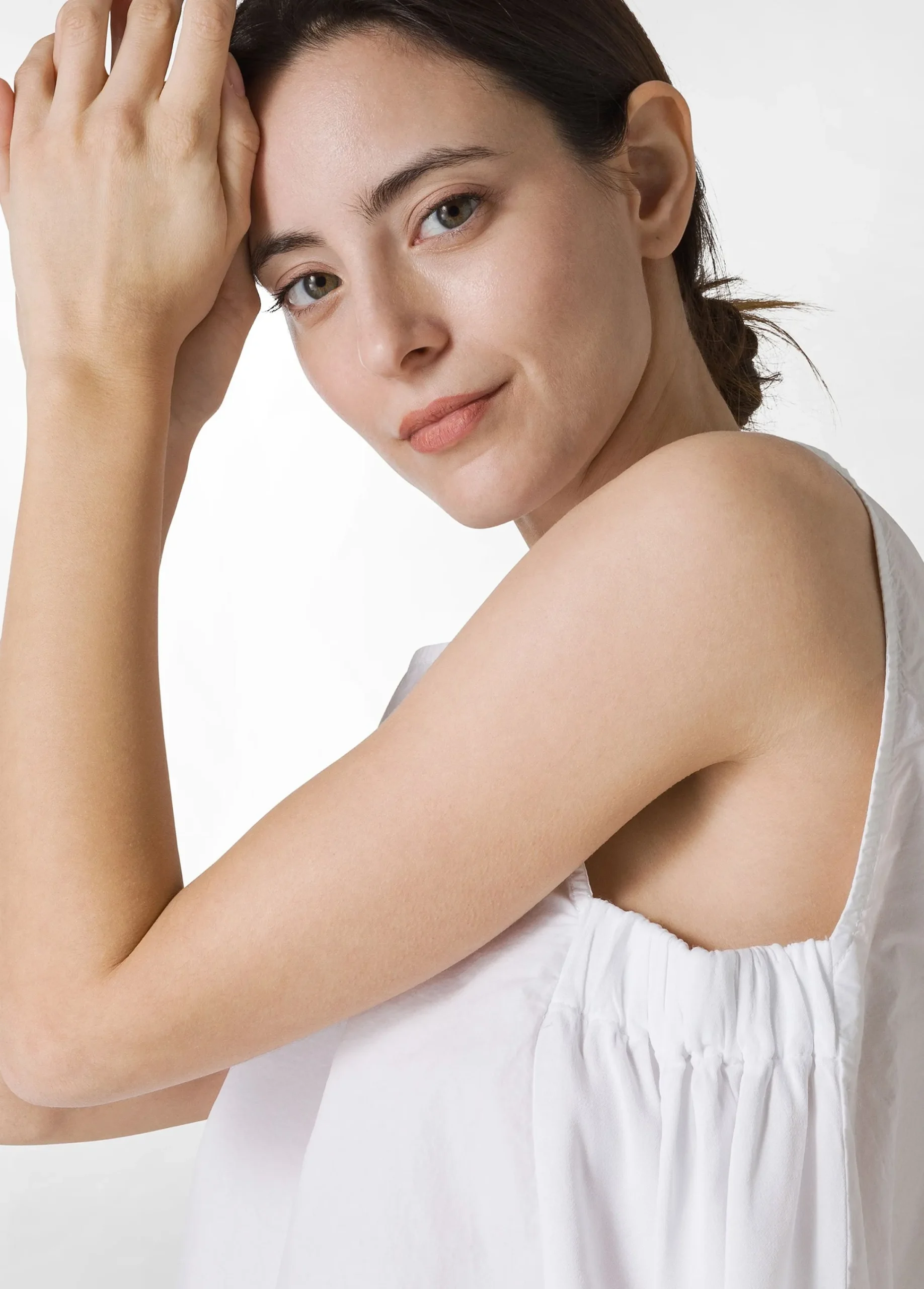 New Blusa Smanicata In Popeline E Raso Bianco Donna Camicie & Bluse