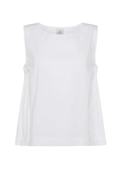 New Blusa Smanicata In Popeline E Raso Bianco Donna Camicie & Bluse