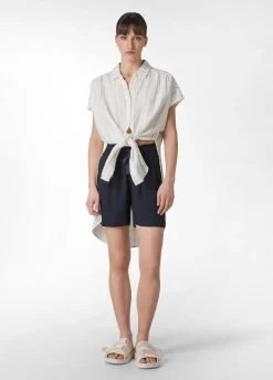 New Camicia In Lino Gessato Bianco Donna Camicie & Bluse