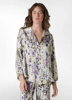 Hot Camicia In Raso Stampato Viola Donna Camicie & Bluse