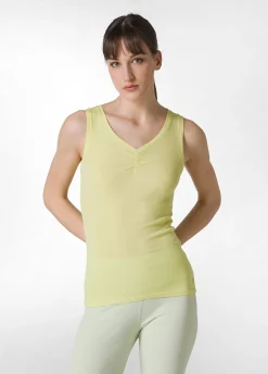 New Canotta Leggera Scollo A V Giallo Donna Top & T-Shirts