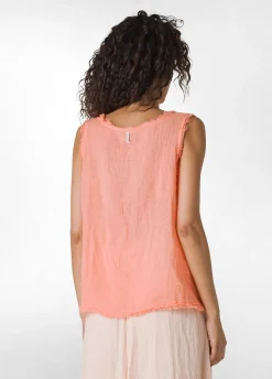 New Canotta Sfrangiata In Lino Arancio Donna Top & T-Shirts