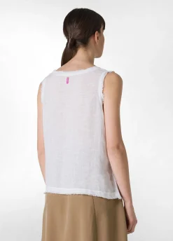 Best Sale Canotta Sfrangiata In Lino Bianco Donna Top & T-Shirts