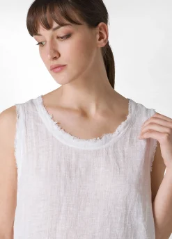Best Sale Canotta Sfrangiata In Lino Bianco Donna Top & T-Shirts