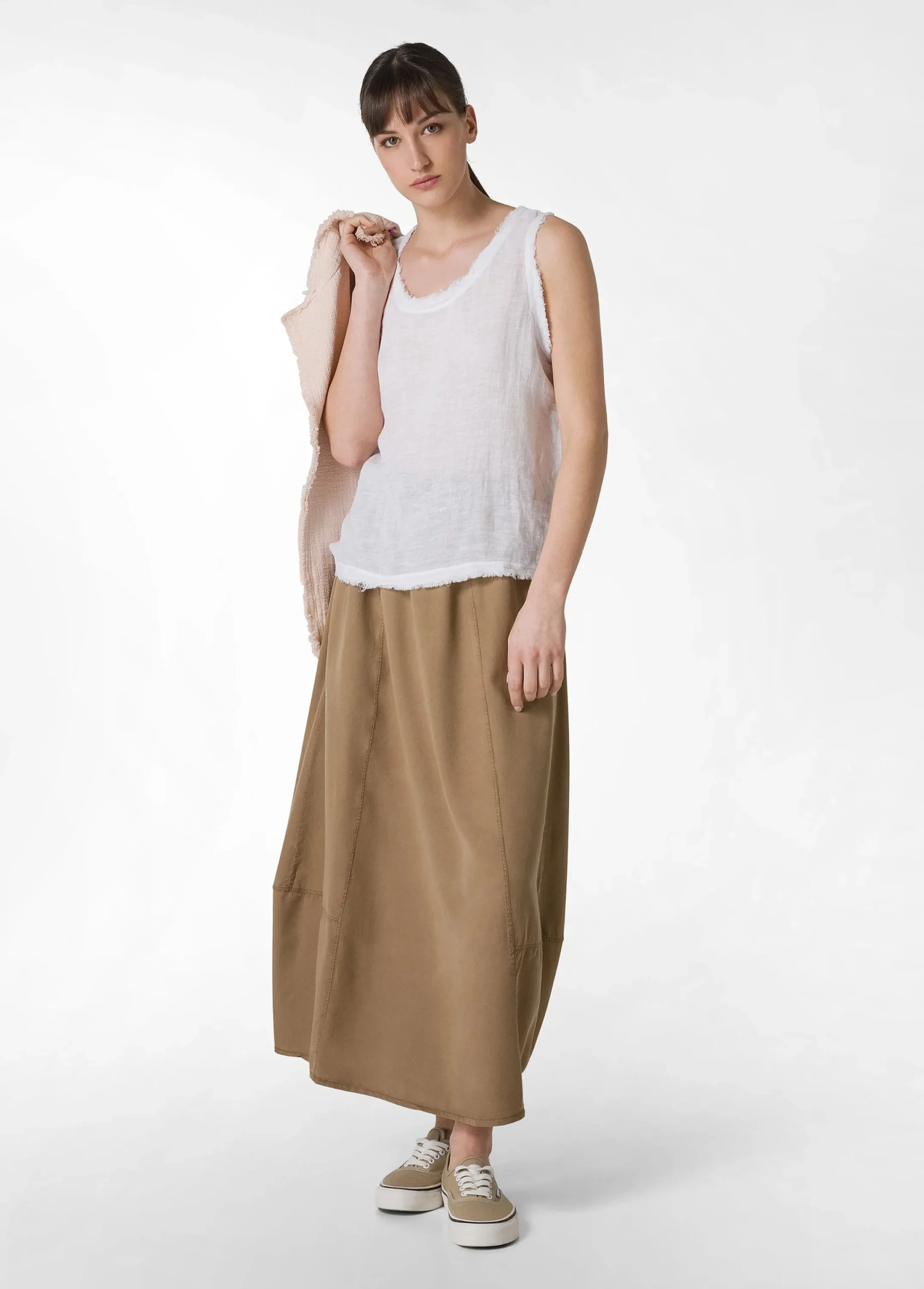 Best Sale Canotta Sfrangiata In Lino Bianco Donna Top & T-Shirts