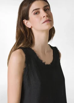 Cheap Canotta Sfrangiata In Lino Nero Donna Top & T-Shirts