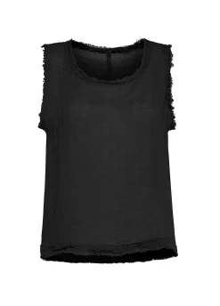 Cheap Canotta Sfrangiata In Lino Nero Donna Top & T-Shirts