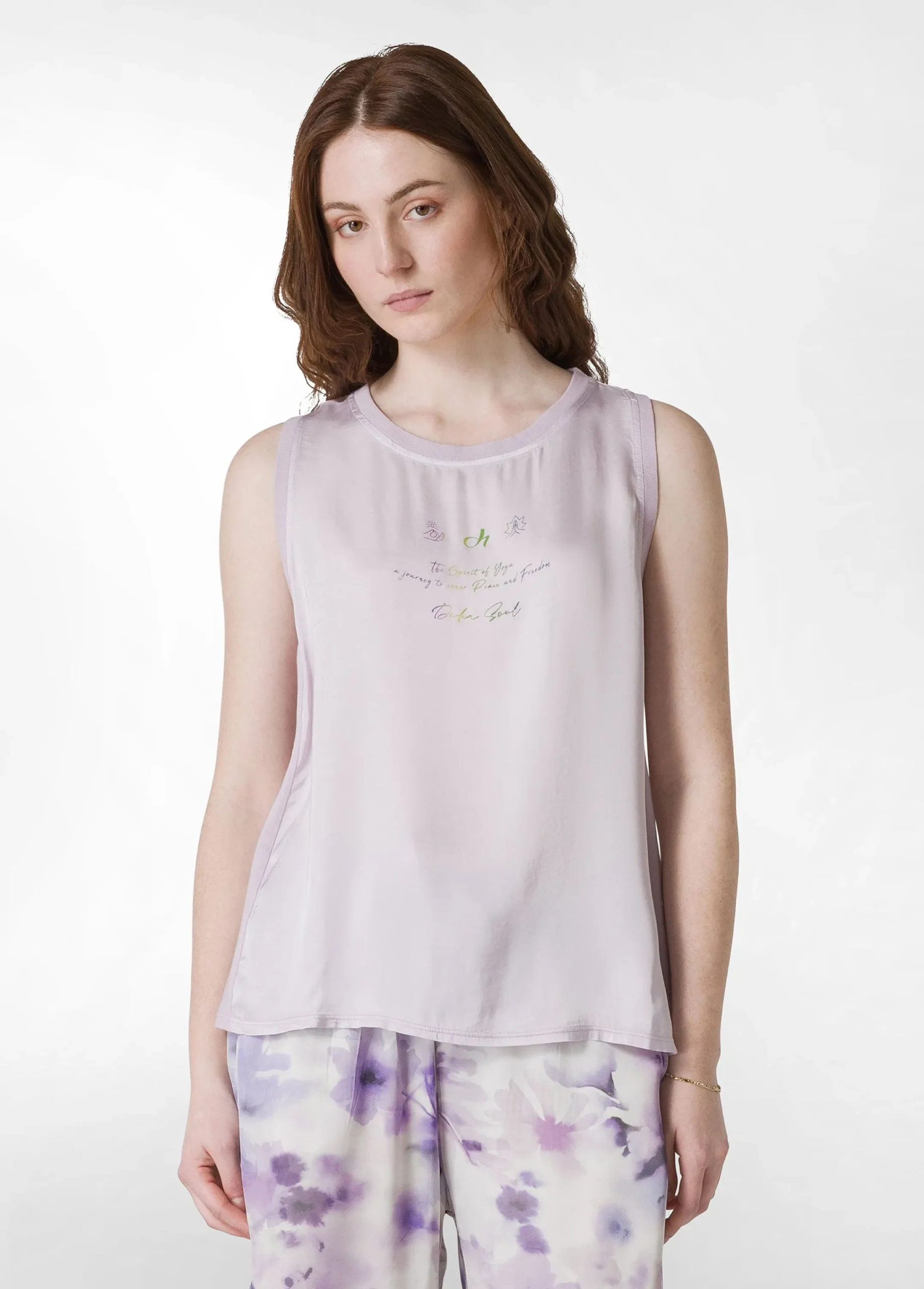 Online Canotta Yoga In Raso Con Grafica Viola Donna Top & T-Shirts