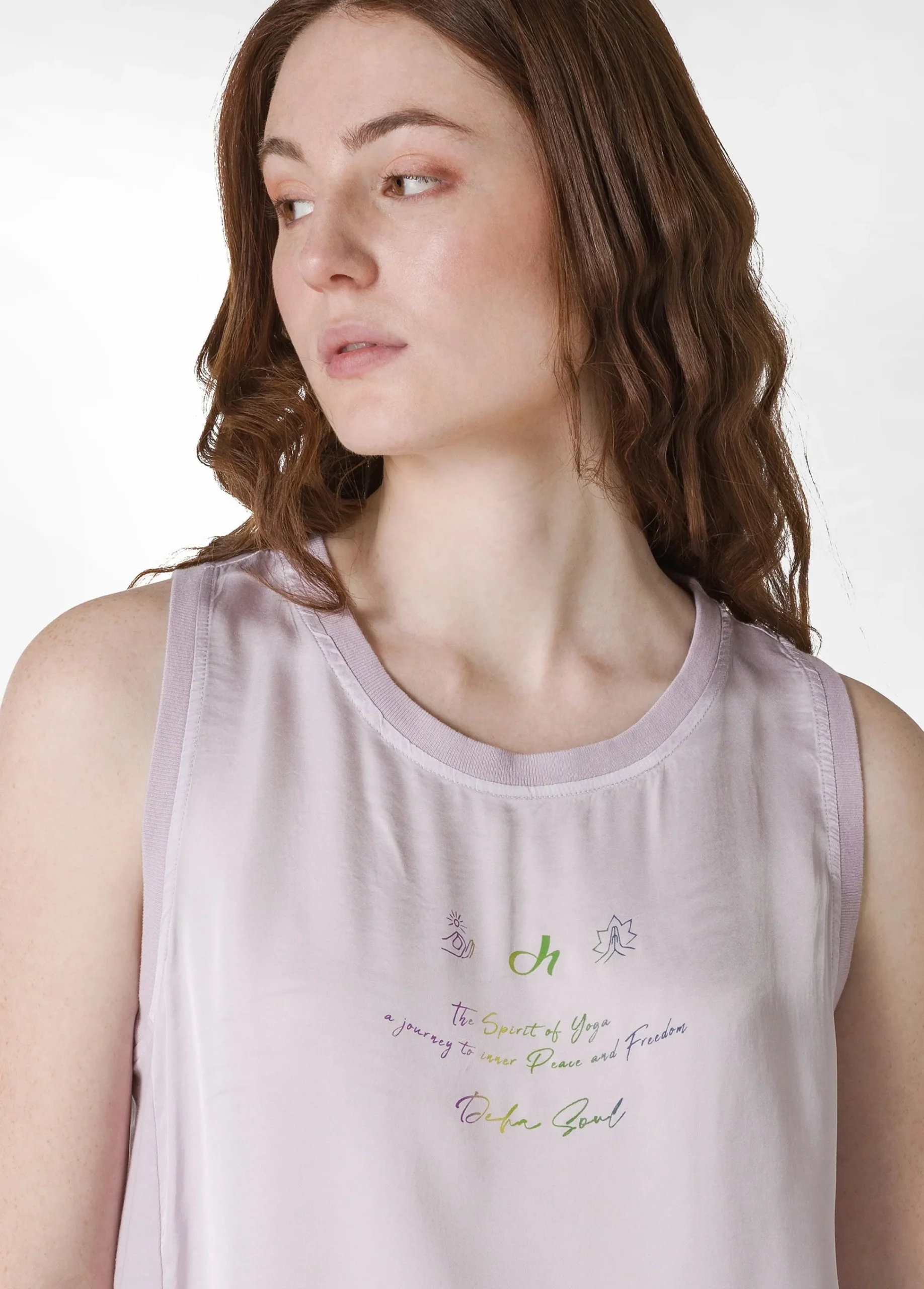 Online Canotta Yoga In Raso Con Grafica Viola Donna Top & T-Shirts