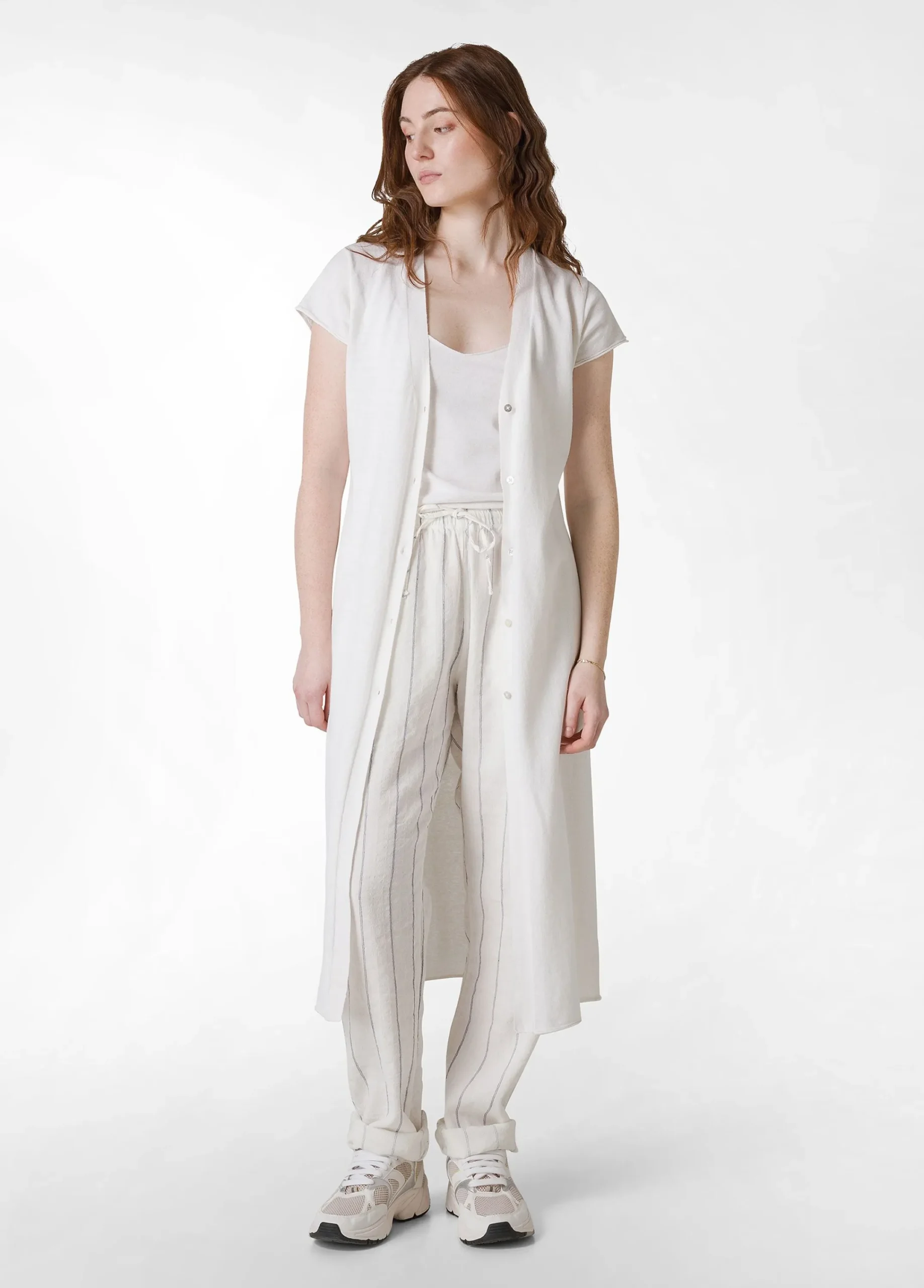 Best Sale Cardigan In Maglia Misto Lino Lungo Bianco Donna Felpe & Maglieria