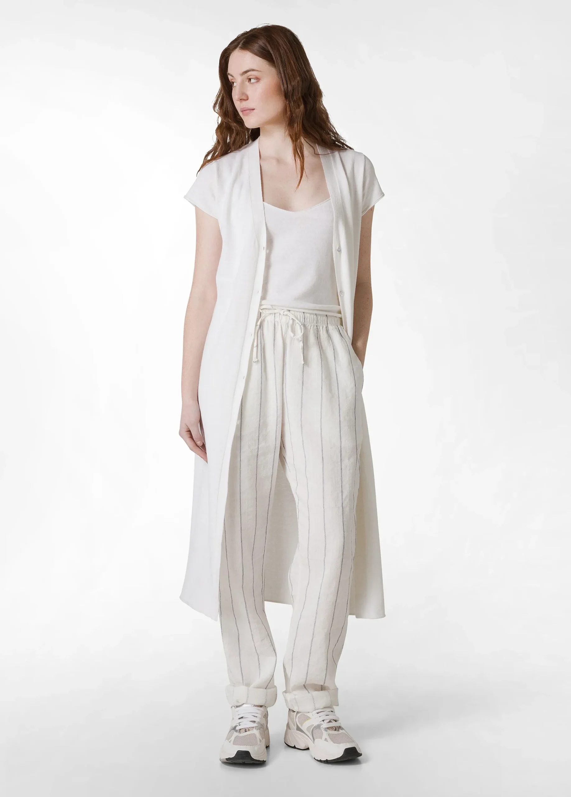 Best Sale Cardigan In Maglia Misto Lino Lungo Bianco Donna Felpe & Maglieria