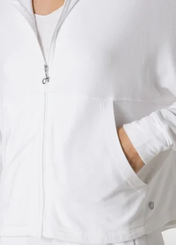 Discount Felpa Comfort Di Viscosa Zip E Cappuccio Bianco Donna Felpe & Maglieria
