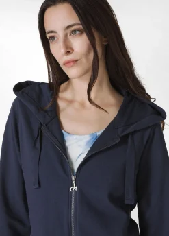 New Felpa Core Leggera Con Zip E Cappuccio Blu Donna Felpe & Maglieria