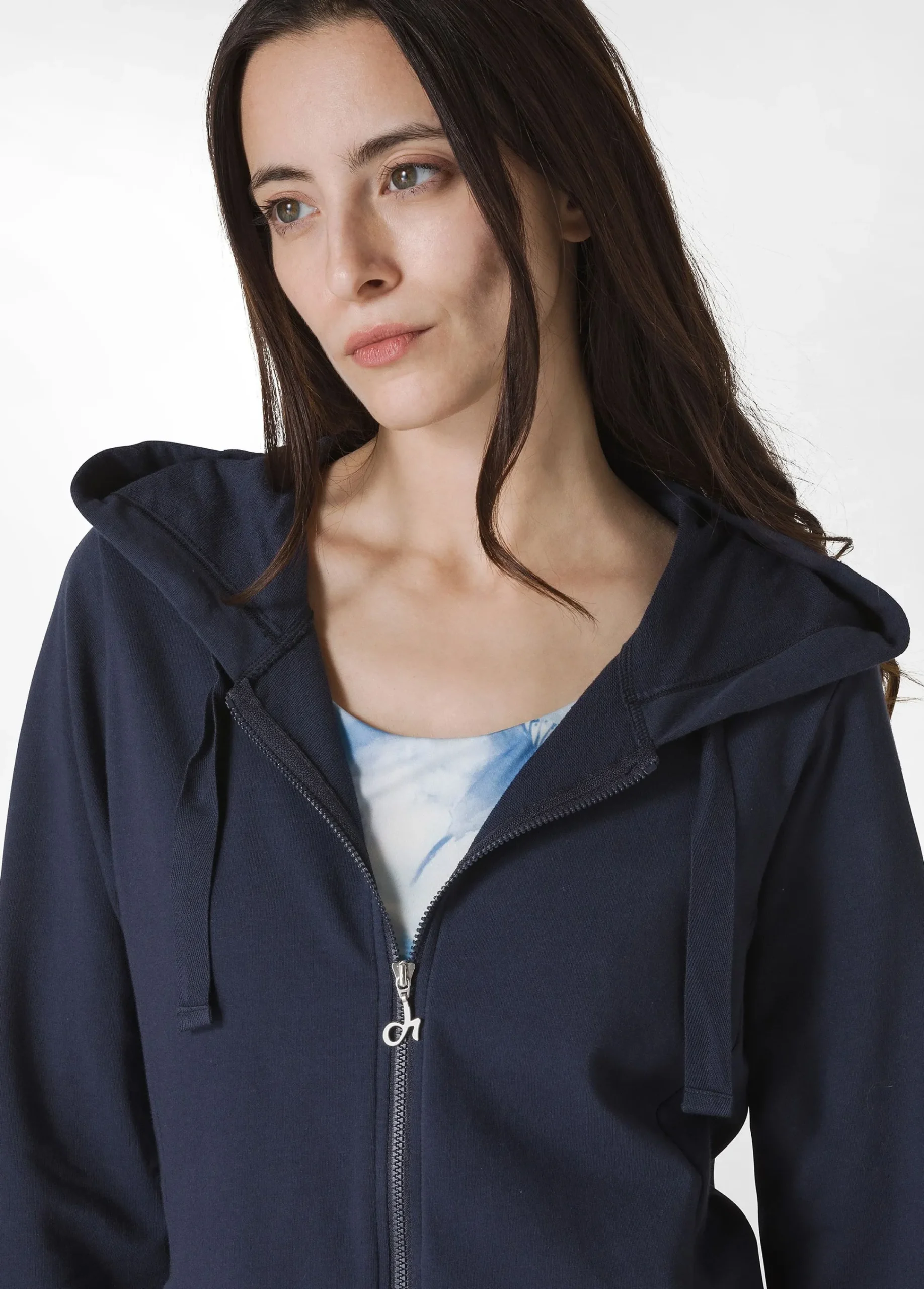 New Felpa Core Leggera Con Zip E Cappuccio Blu Donna Felpe & Maglieria