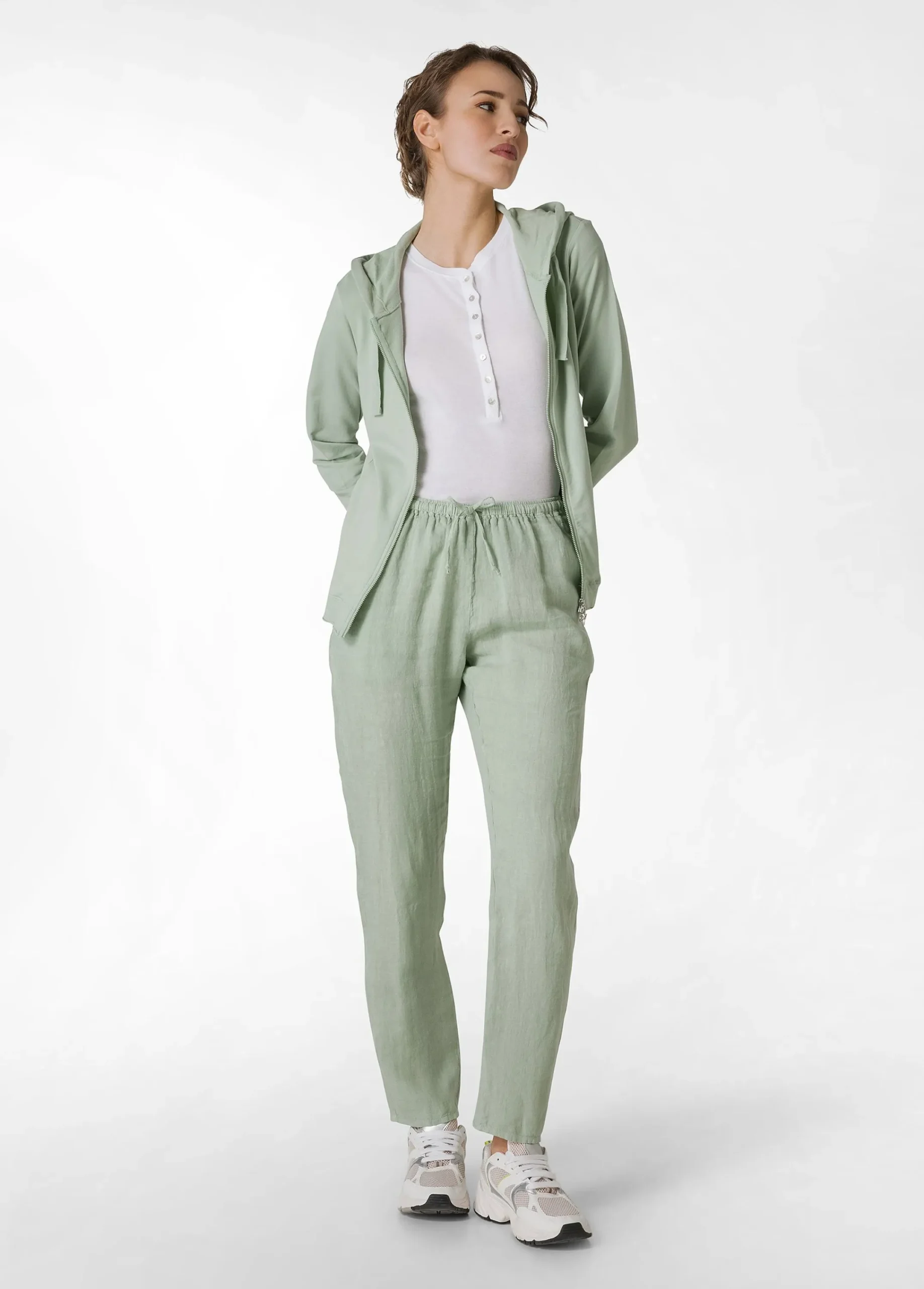 Outlet Felpa Core Leggera Con Zip E Cappuccio Verde Donna Felpe & Maglieria