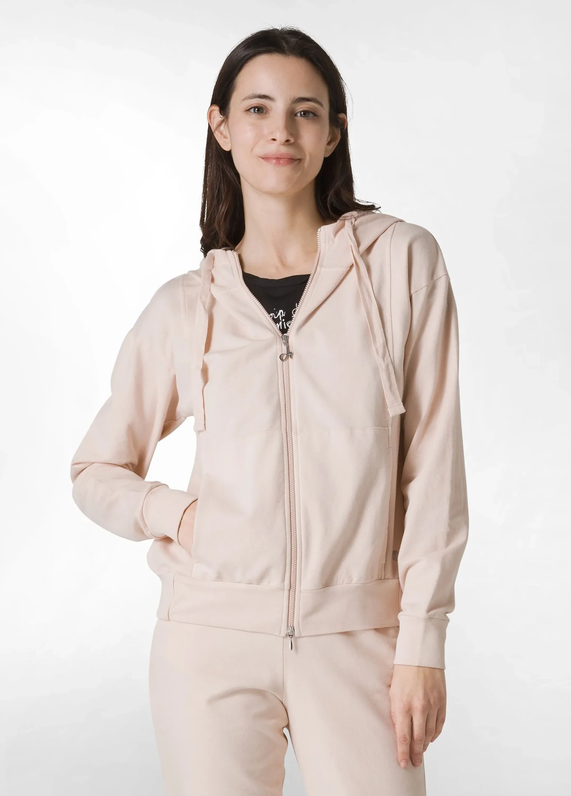 Outlet Felpa Core Leggera Con Zip E Cappuccio Rosa Donna Felpe & Maglieria