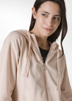 Outlet Felpa Core Leggera Con Zip E Cappuccio Rosa Donna Felpe & Maglieria