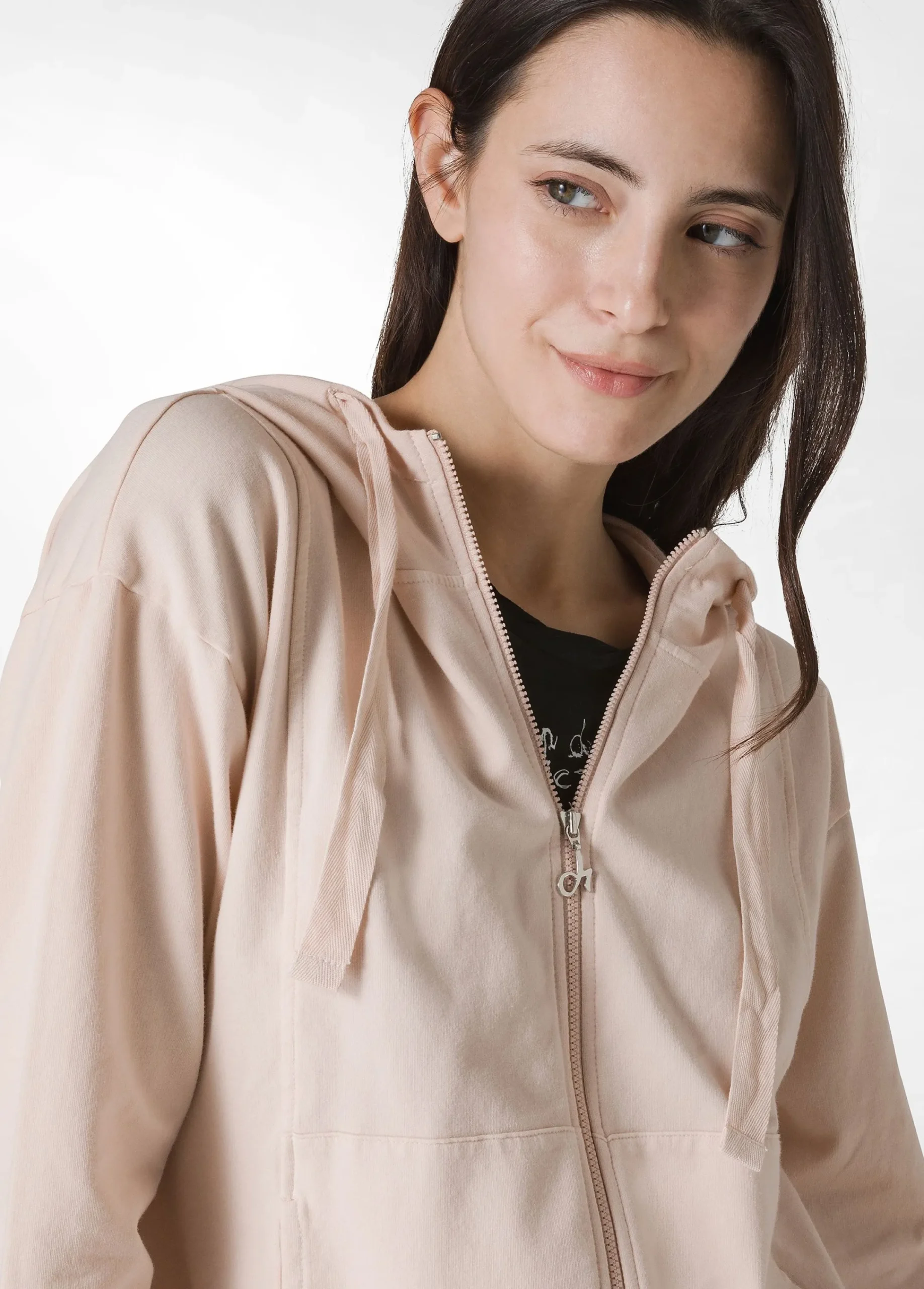 Outlet Felpa Core Leggera Con Zip E Cappuccio Rosa Donna Felpe & Maglieria