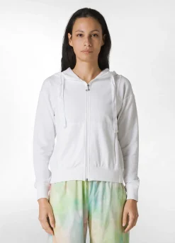 Shop Felpa Core Leggera Con Zip E Cappuccio Bianco Donna Felpe & Maglieria