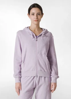 Discount Felpa In Spugna Zip E Cappuccio Viola Donna Felpe & Maglieria